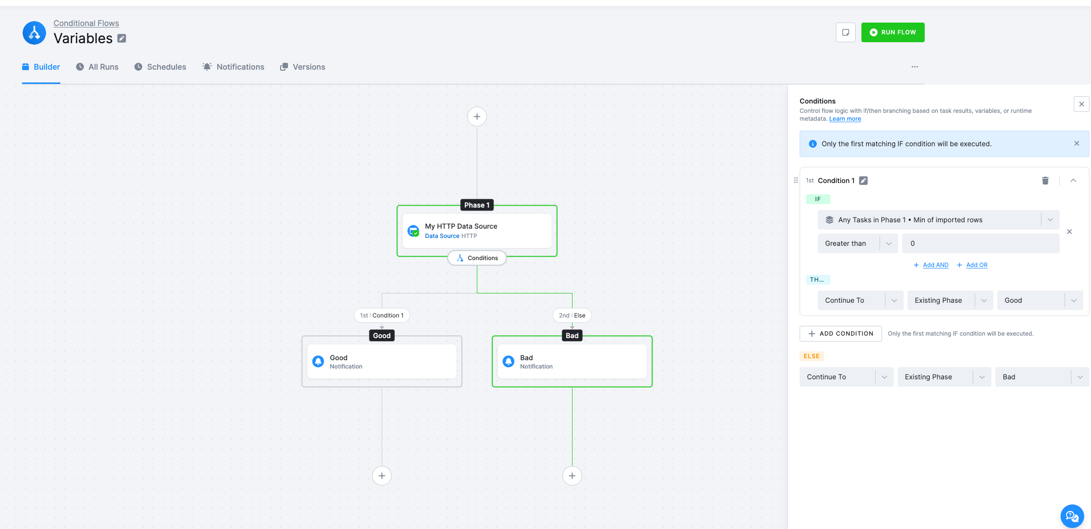 IF/THEN/ELSE condition referencing a task result